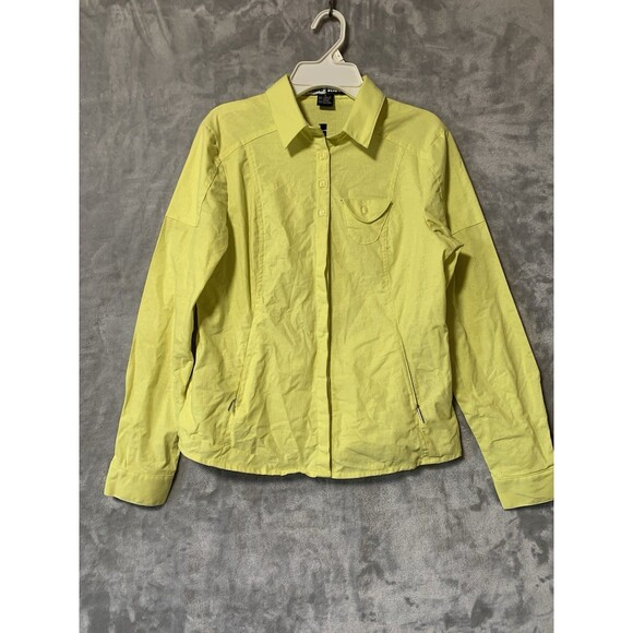 Jamie Sadock Womens Shirt Small Yellow Golf Linen Blend Button Up Collar Pockets - Picture 1 of 11